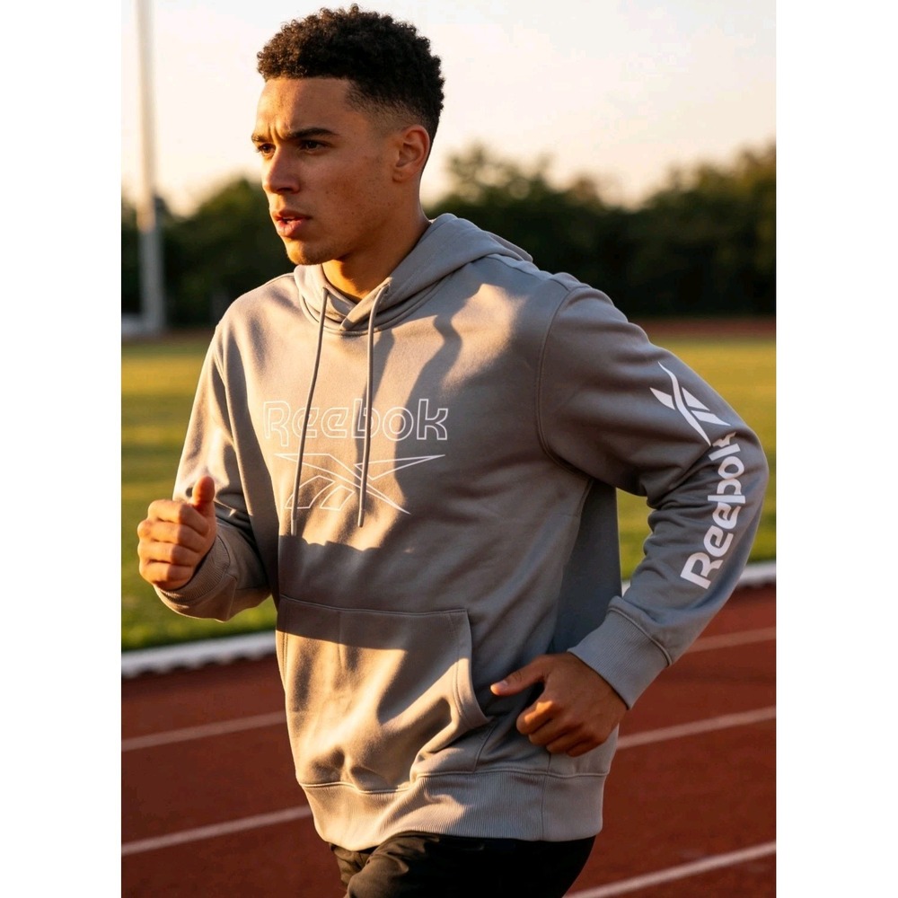 Reebok Mens Box‎ Jump Tech Hoodie Fleece Lined Regular Fit Gray Size M